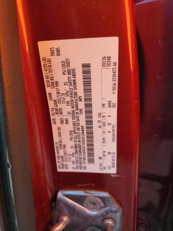 2016 Ford Escape Se VIN: 1FMCU0GX1GUC34490 Lot: 91198735