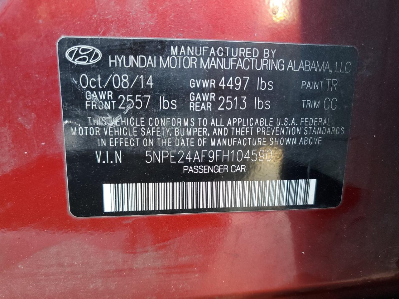 2015 Hyundai Sonata Se VIN: 5NPE24AF9FH104590 Lot: 82645085