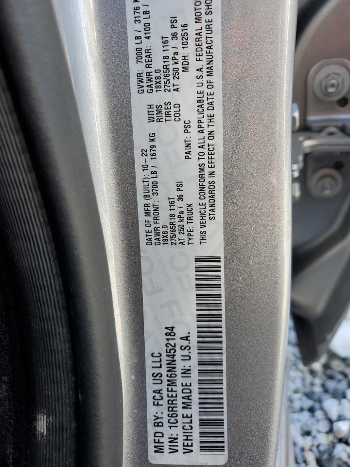 2022 Ram 1500 Big Horn/Lone Star VIN: 1C6RREFM6NN452184 Lot: 90356685