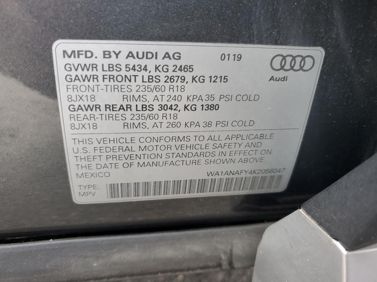 2019 Audi Q5 Premium VIN: WA1ANAFY4K2056047 Lot: 90438575
