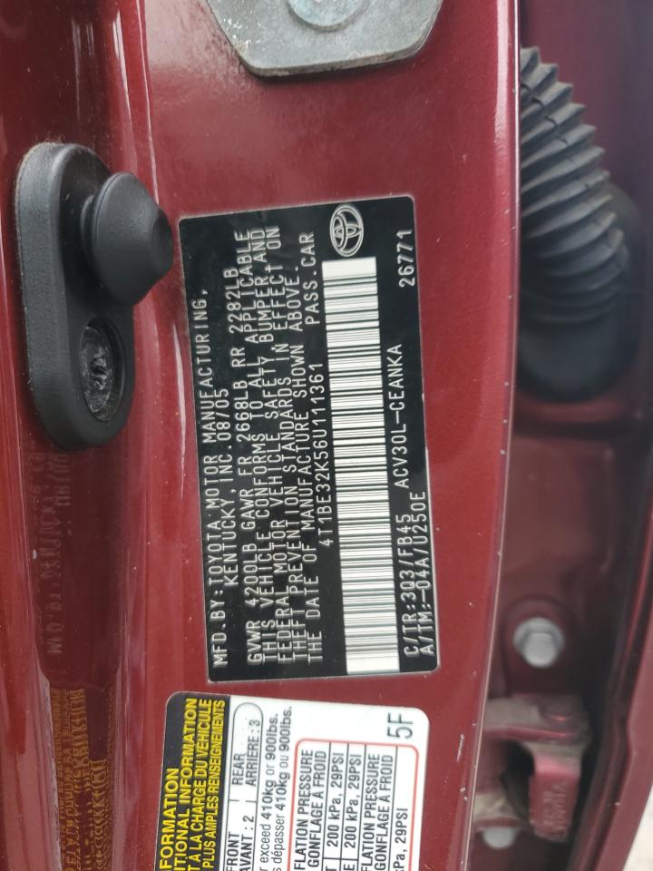 2006 Toyota Camry Le VIN: 4T1BE32K56U111361 Lot: 86285265