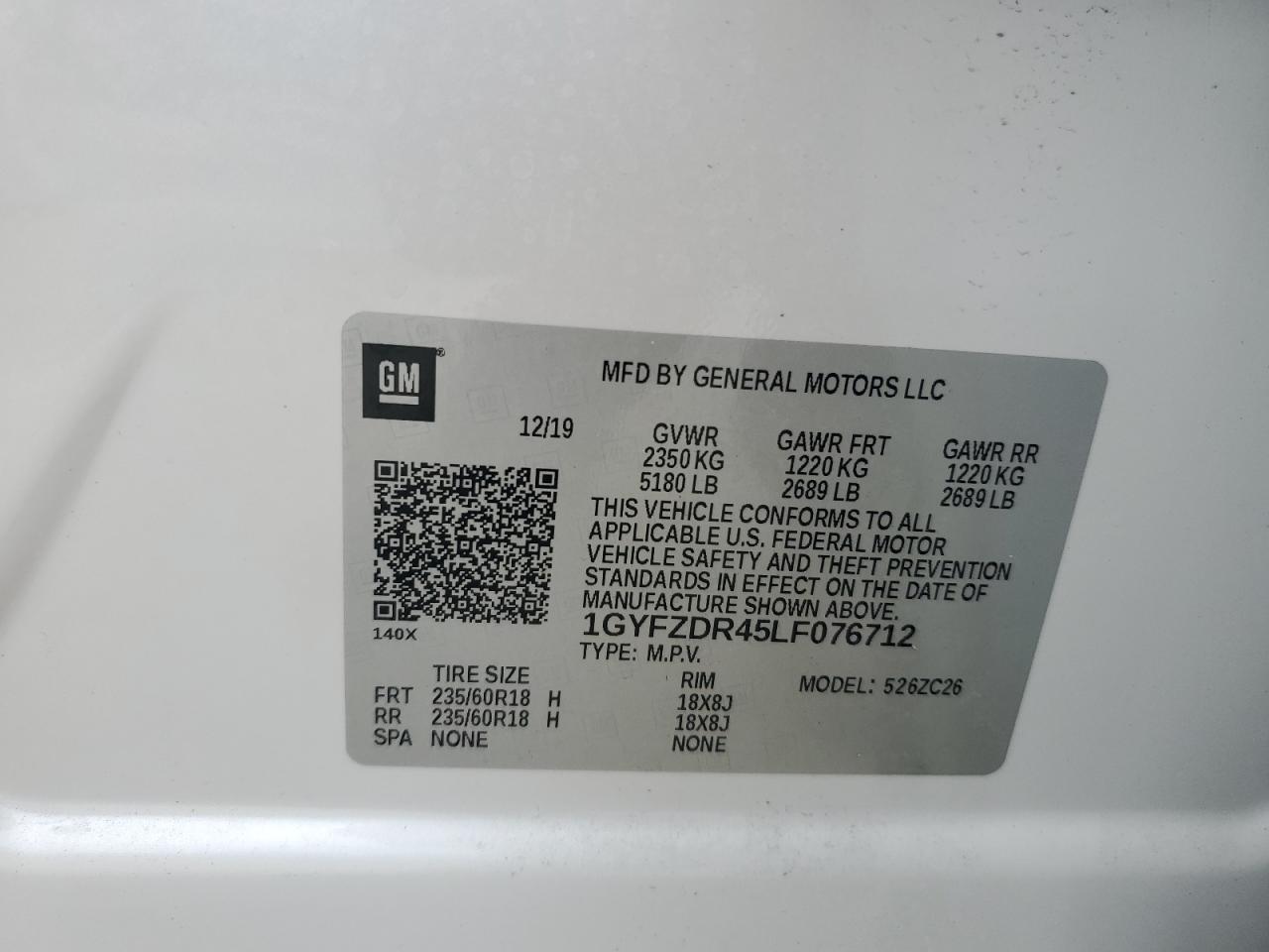 2020 Cadillac Xt4 Premium Luxury VIN: 1GYFZDR45LF076712 Lot: 90296495