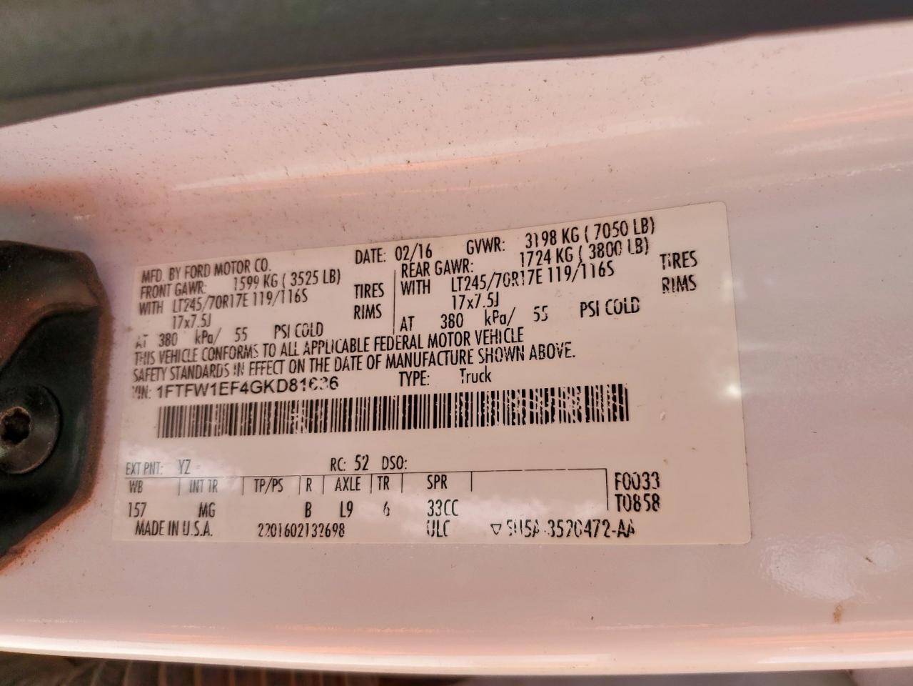 2016 Ford F150 Supercrew VIN: 1FTFW1EF4GKD81636 Lot: 86673185