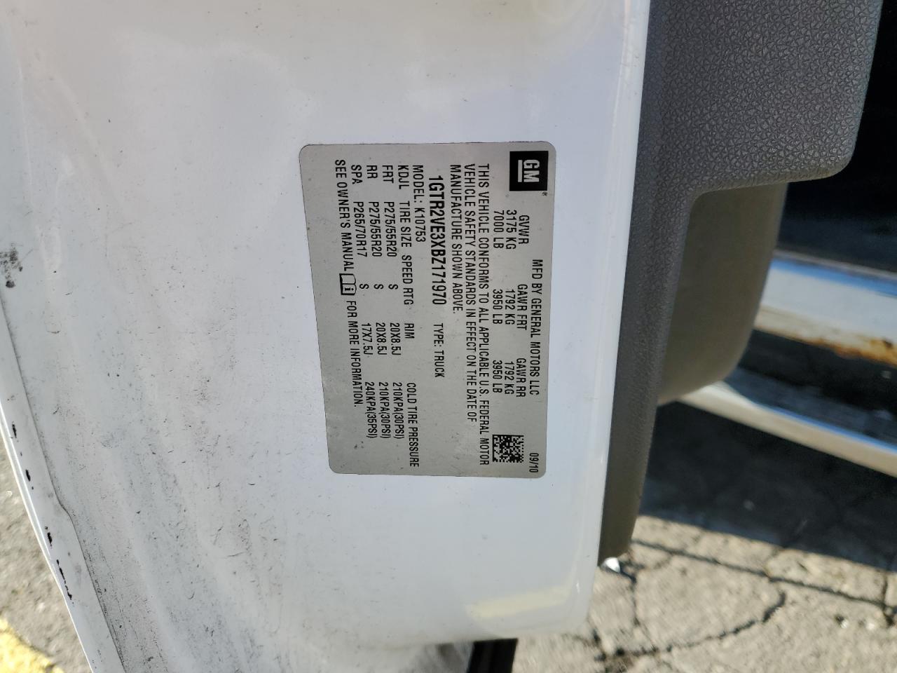 2011 GMC Sierra K1500 Sle VIN: 1GTR2VE3XBZ171970 Lot: 87124615