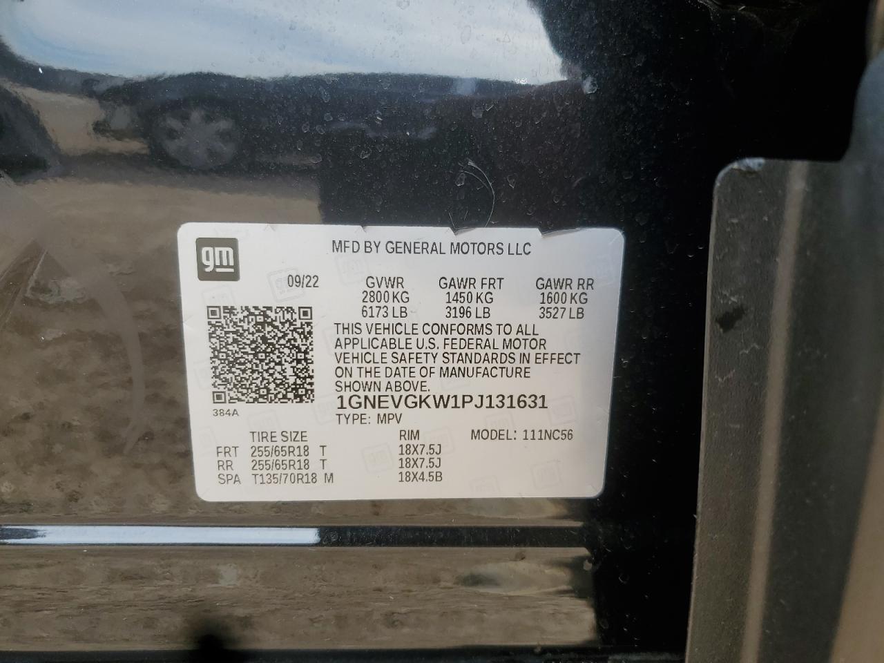 2023 Chevrolet Traverse Lt VIN: 1GNEVGKW1PJ131631 Lot: 84880415