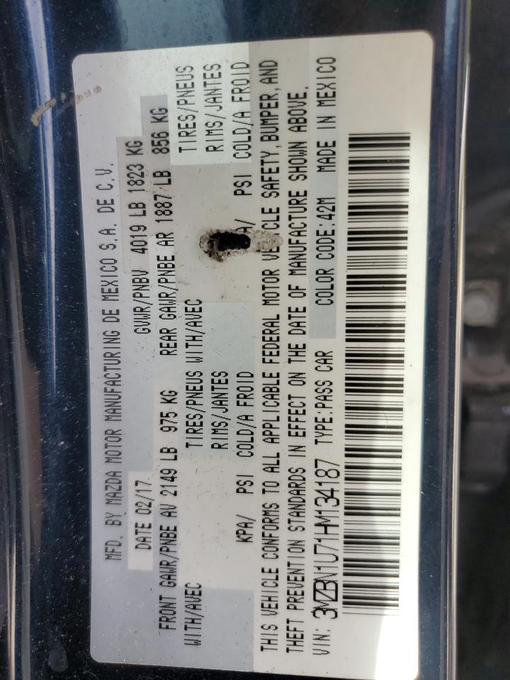 2017 Mazda 3 Sport VIN: 3MZBN1U71HM134187 Lot: 85644185