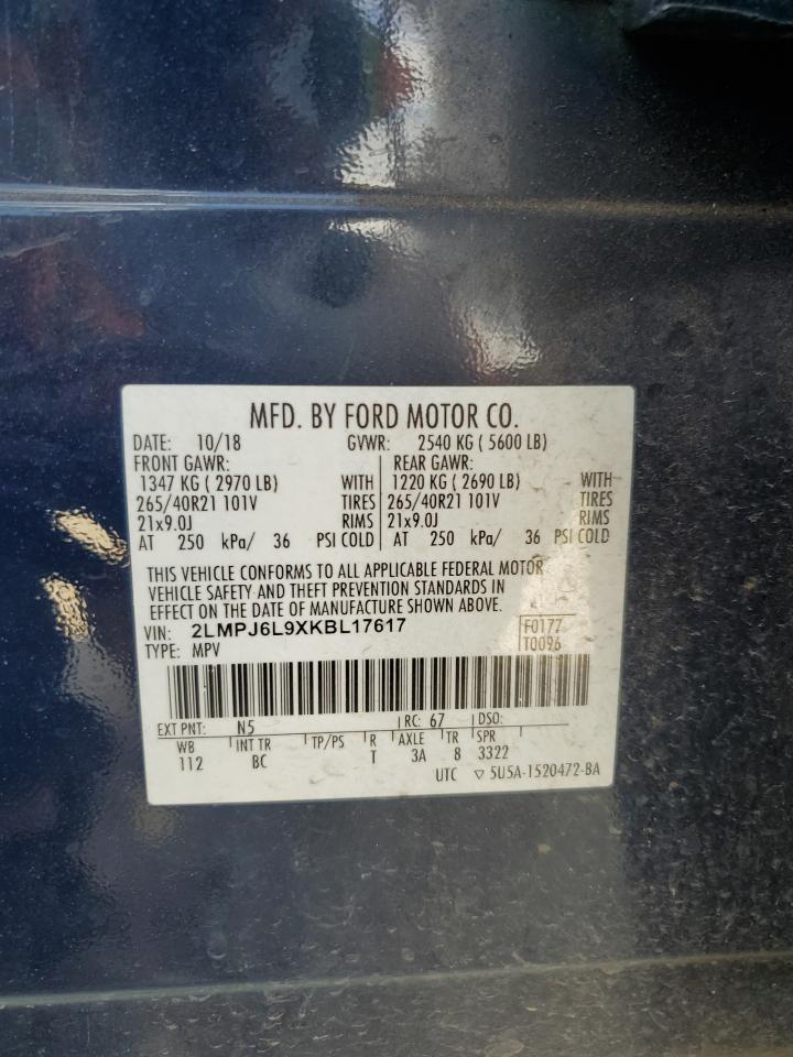 2019 Lincoln Nautilus Reserve VIN: 2LMPJ6L9XKBL17617 Lot: 89693045