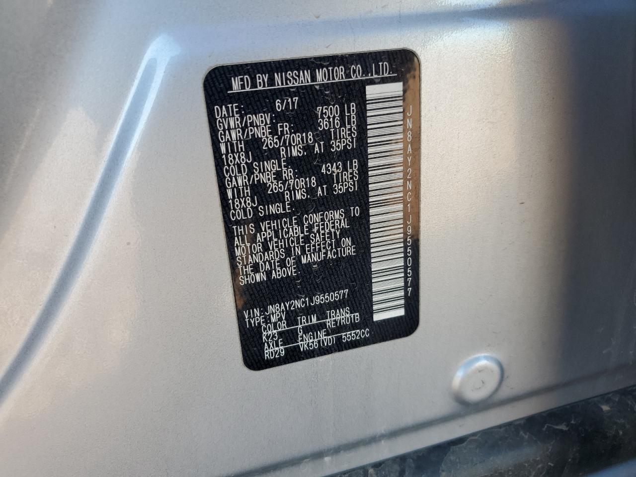 2018 Nissan Armada Sv VIN: JN8AY2NC1J9550577 Lot: 86646805