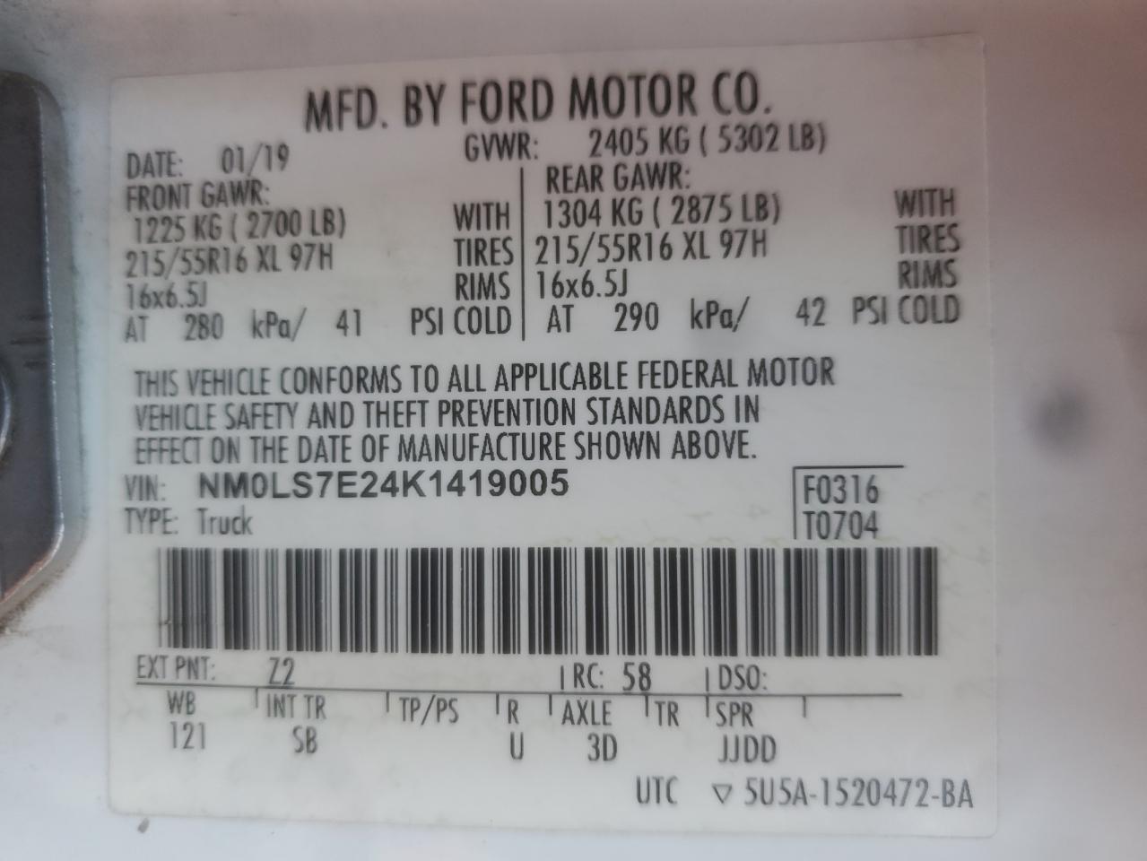 2019 Ford Transit Connect Xl VIN: NM0LS7E24K1419005 Lot: 87462105