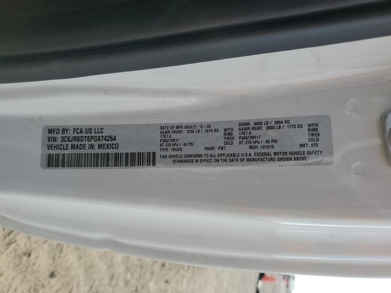 2023 Ram 1500 Classic Tradesman VIN: 3C6JR6DT6PG674264 Lot: 86900325