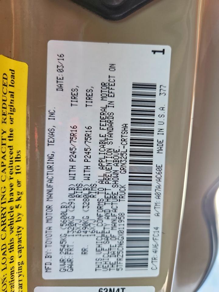 2016 Toyota Tacoma Access Cab VIN: 5TFRZ5CN6GX011958 Lot: 85692705