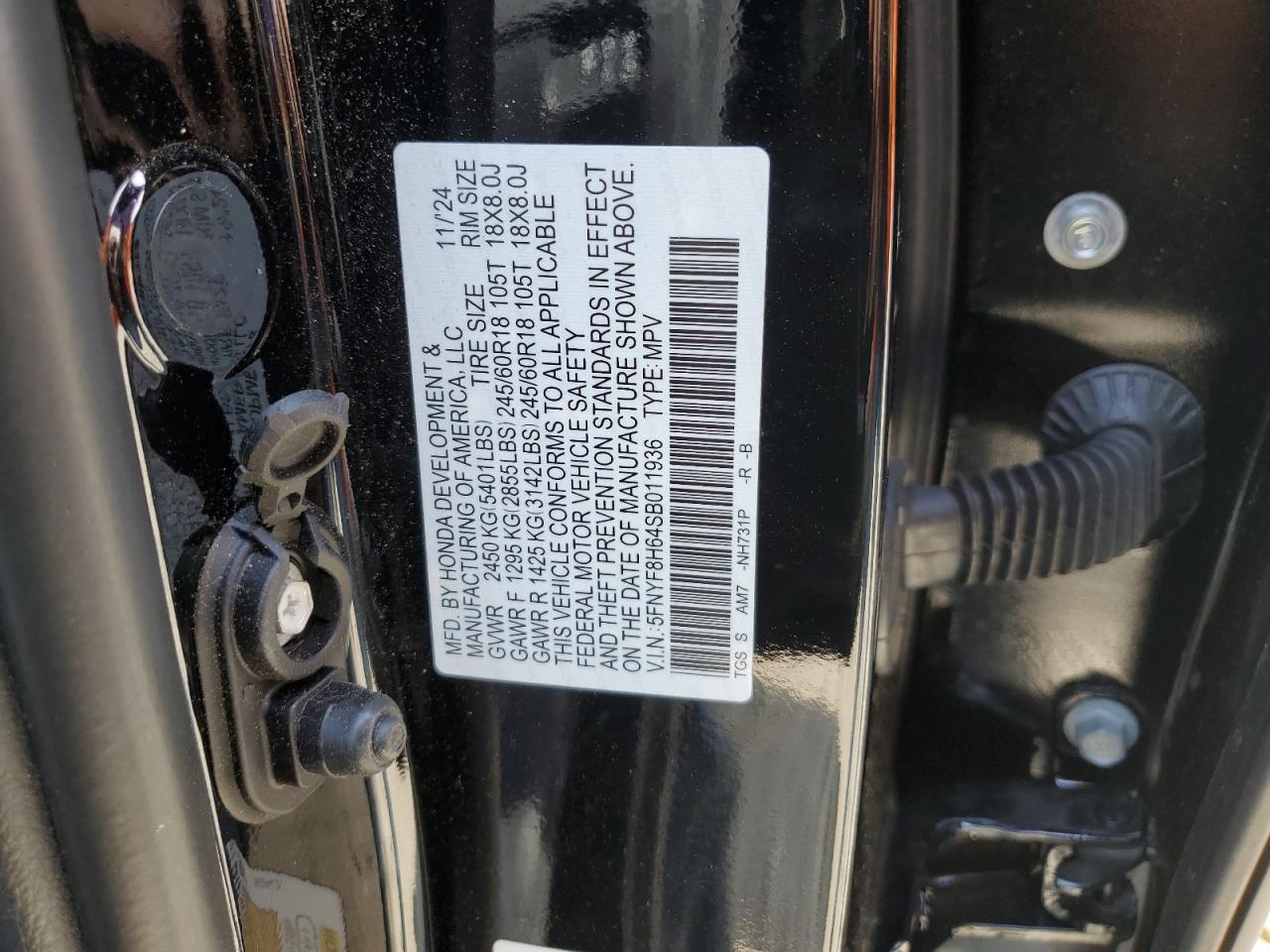 2025 Honda Passport Trail Sport VIN: 5FNYF8H64SB011936 Lot: 82272435
