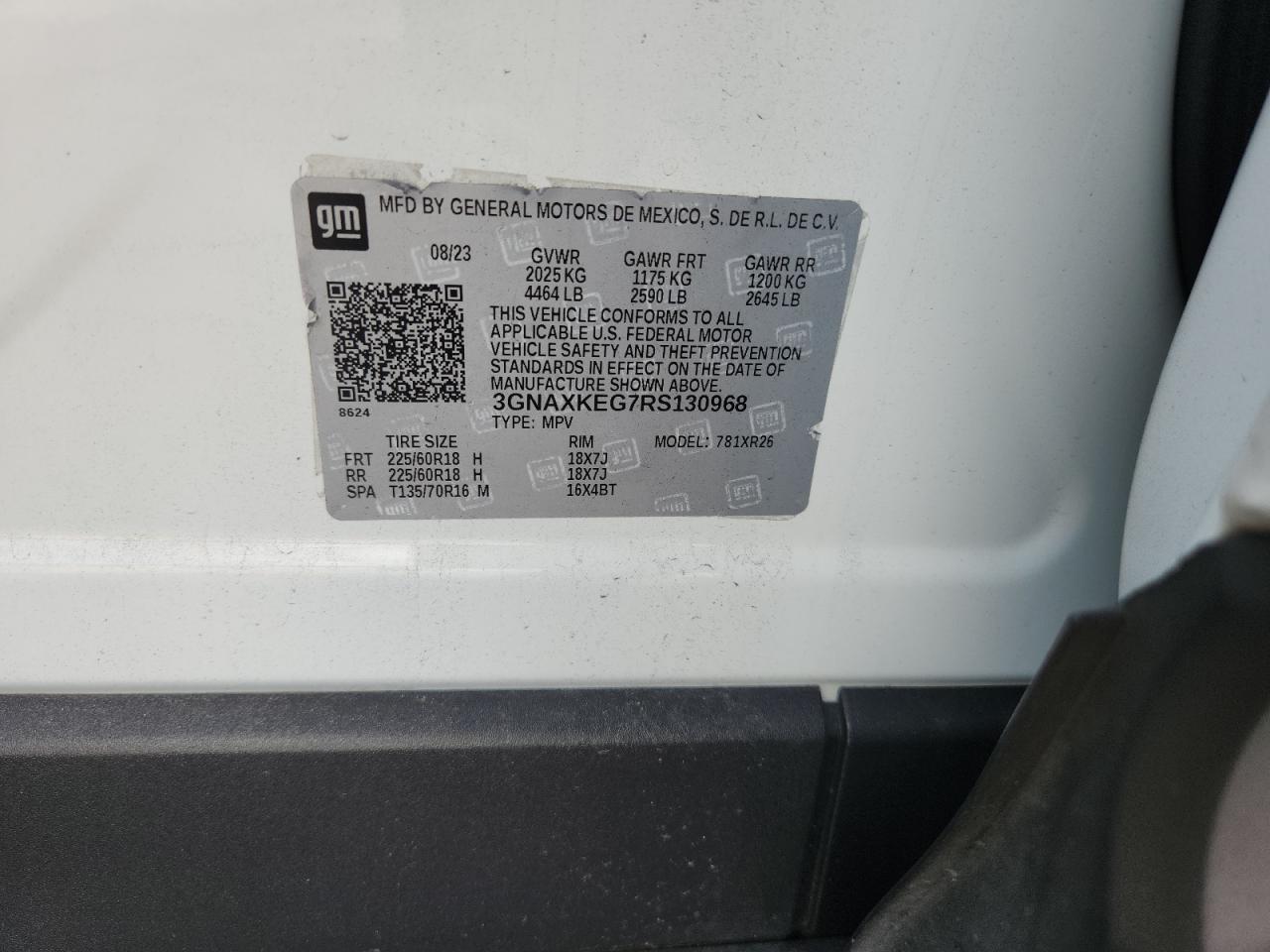 2024 Chevrolet Equinox Lt VIN: 3GNAXKEG7RS130968 Lot: 81944615