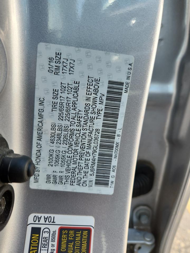 2016 Honda Cr-V Exl VIN: 5J6RM4H79GL036728 Lot: 84743225