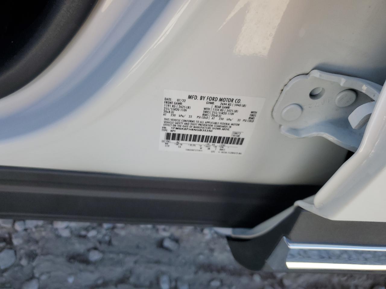 2022 Ford Explorer Limited VIN: 1FMSK8FH8NGB35350 Lot: 84867955