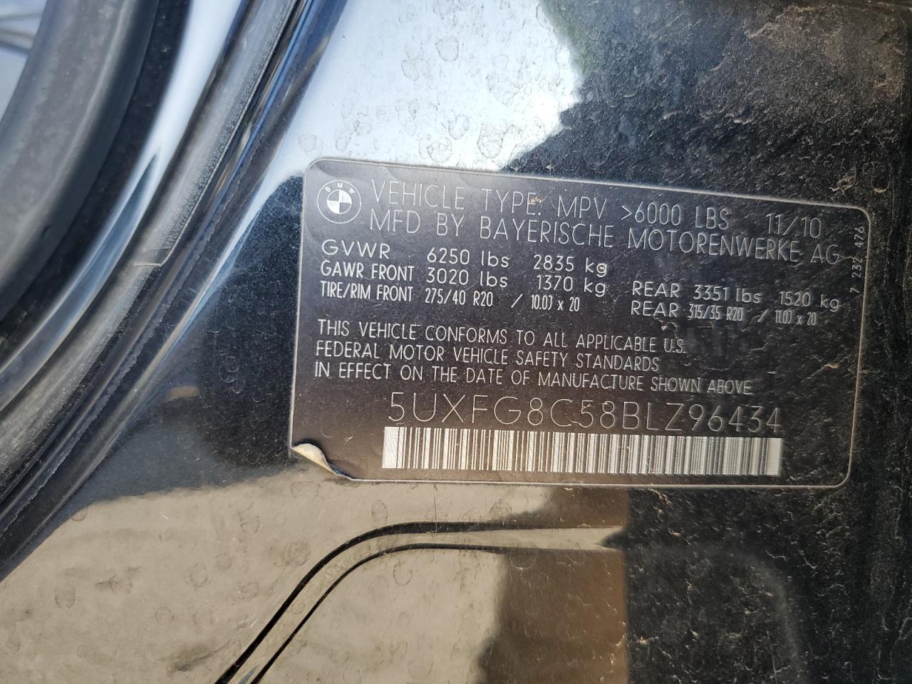 5UXFG8C58BLZ96434 2011 BMW X6 xDrive50I