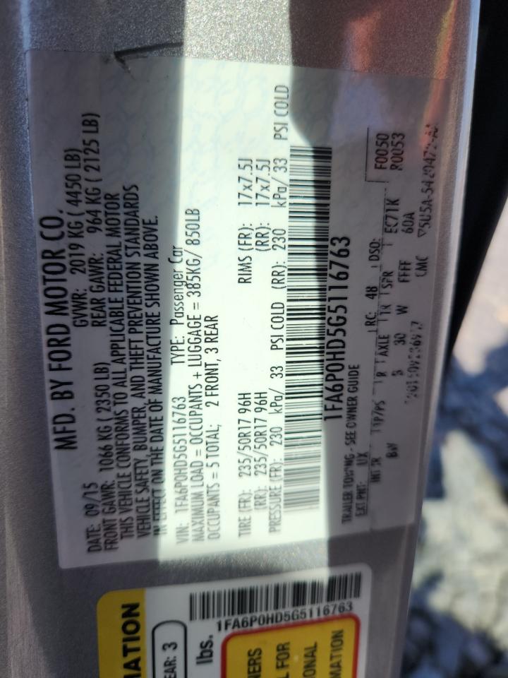 2016 Ford Fusion Se VIN: 1FA6P0HD5G5116763 Lot: 84302435