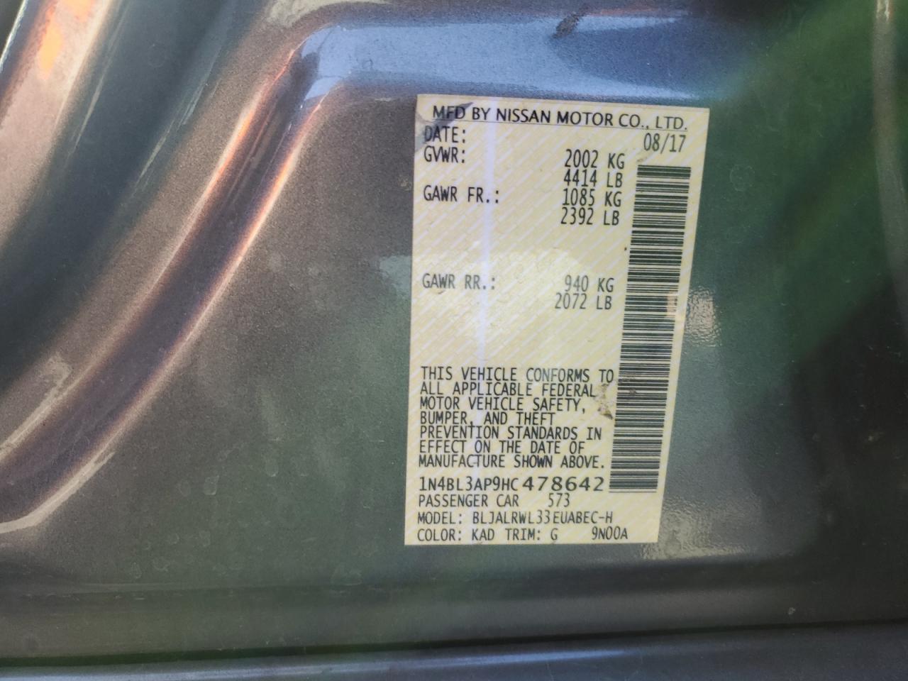 2017 Nissan Altima 3.5Sl VIN: 1N4BL3AP9HC478642 Lot: 85723875