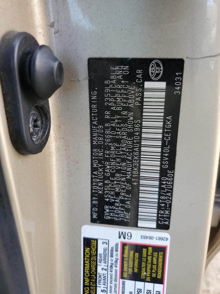 2010 Toyota Camry Se VIN: 4T1BK3EK6AU104965 Lot: 84473875