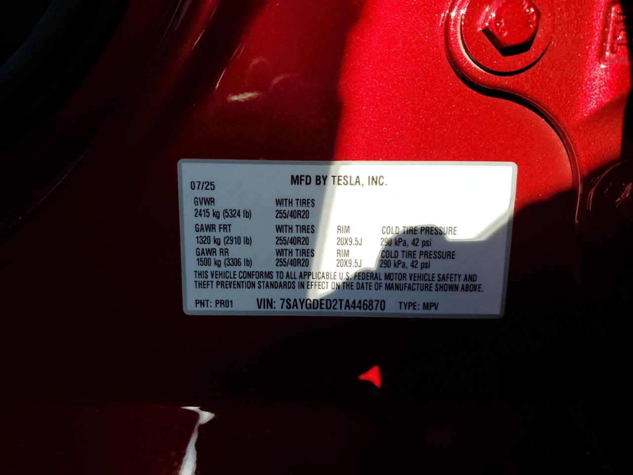 2026 Tesla Model Y VIN: 7SAYGDED2TA446870 Lot: 84550015