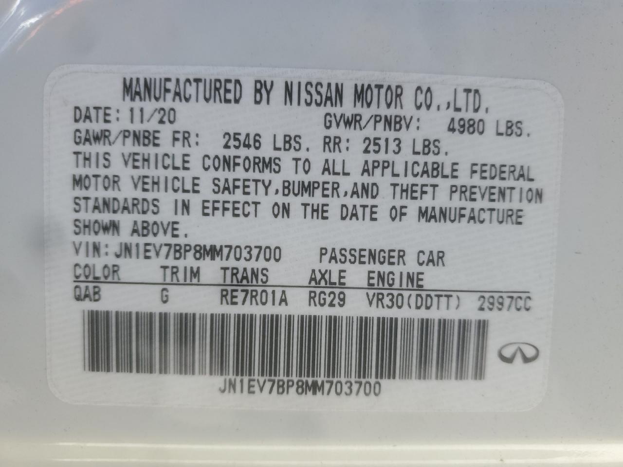 2021 Infiniti Q50 Luxe VIN: JN1EV7BP8MM703700 Lot: 85574105