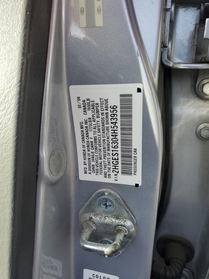 2004 Honda Civic Dx Vp VIN: 2HGES16304H543956 Lot: 84870055