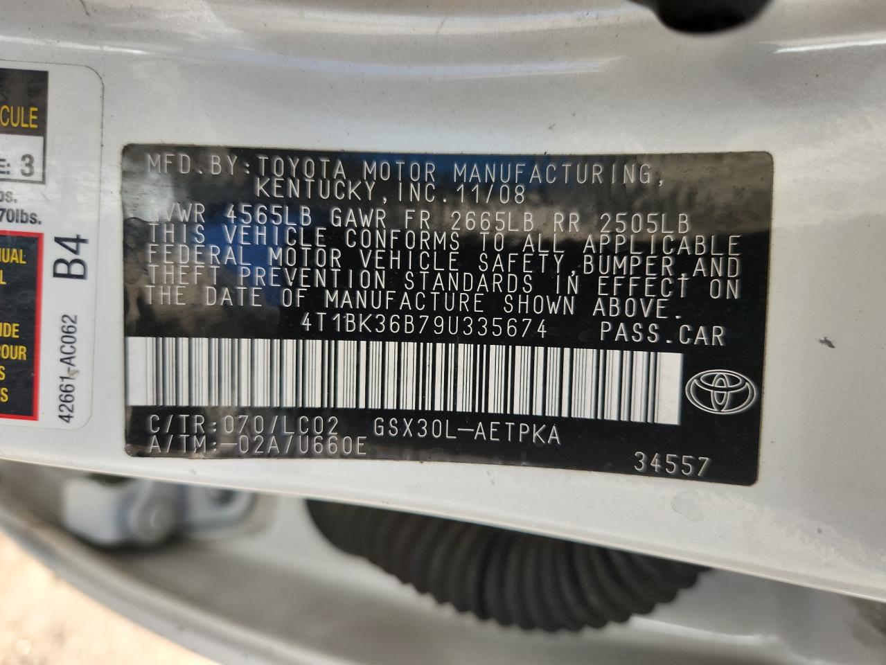 2009 Toyota Avalon Xl VIN: 4T1BK36B79U335674 Lot: 85155985