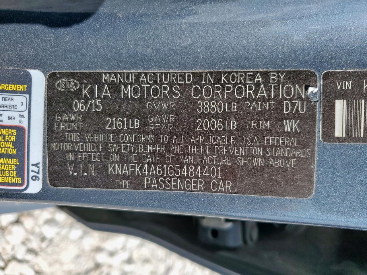 2016 Kia Forte Lx VIN: KNAFK4A61G5484401 Lot: 85321075