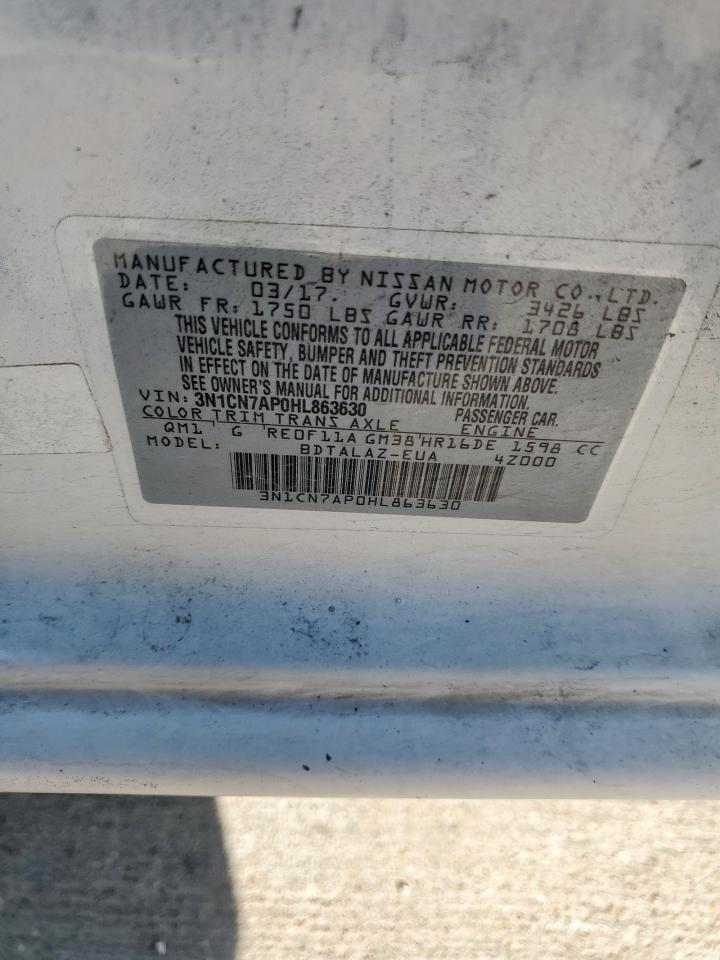 2017 Nissan Versa S VIN: 3N1CN7AP0HL863630 Lot: 86179915