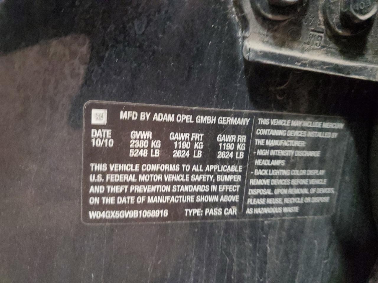 2011 Buick Regal Cxl VIN: W04GX5GV9B1058916 Lot: 82461745