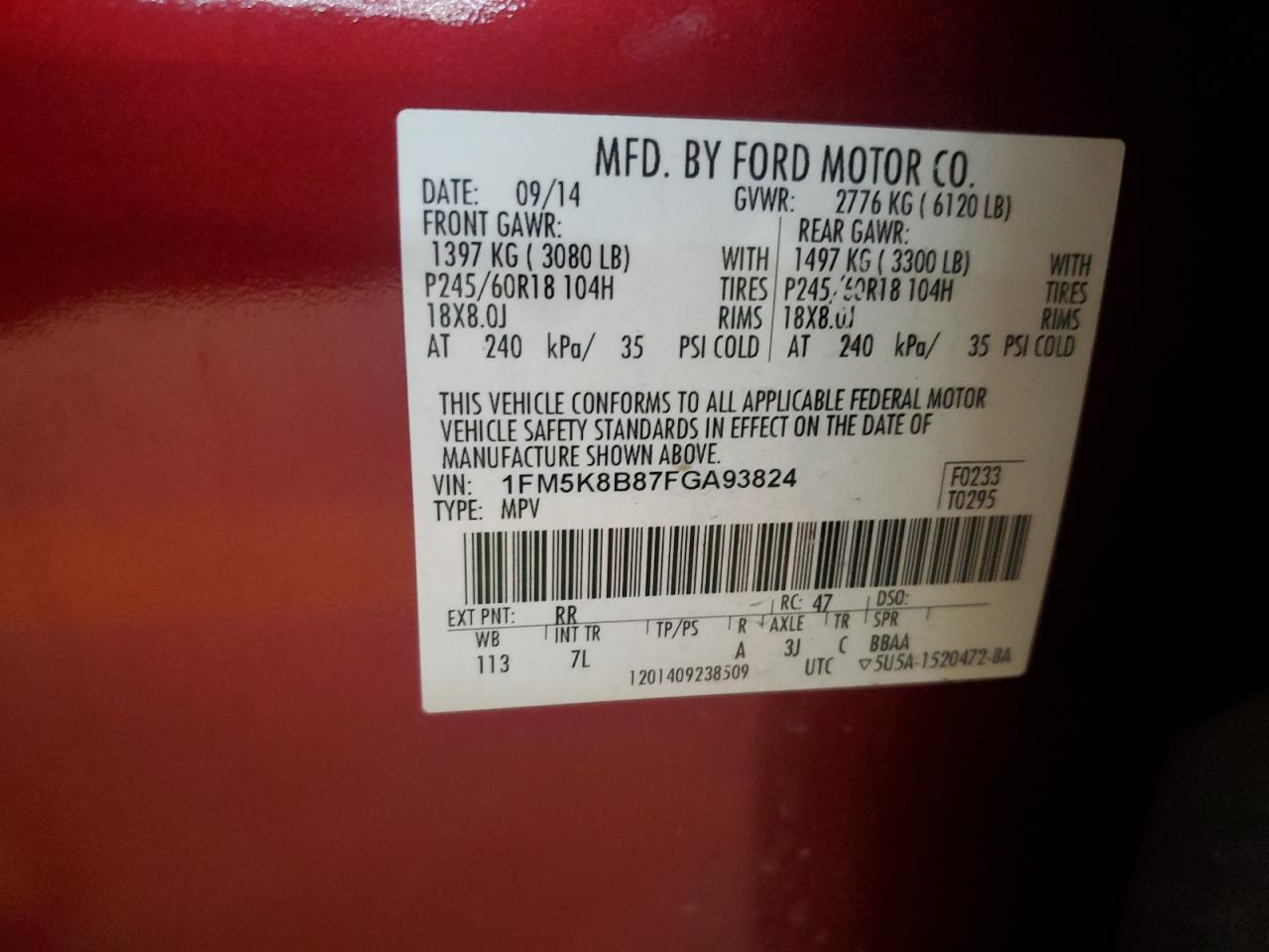 2015 Ford Explorer VIN: 1FM5K8B87FGA93824 Lot: 81936755