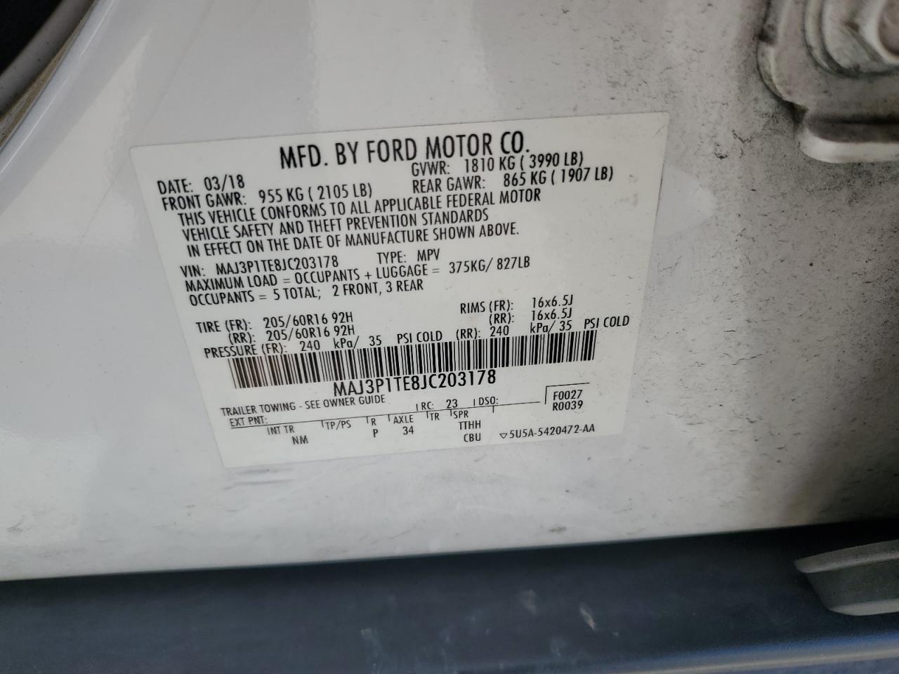 2018 Ford Ecosport Se VIN: MAJ3P1TE8JC203178 Lot: 84479195