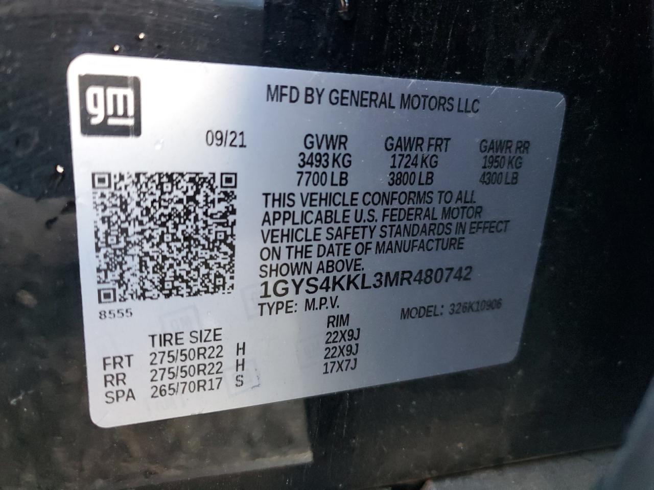 2021 Cadillac Escalade Esv Premium Luxury VIN: 1GYS4KKL3MR480742 Lot: 86063565