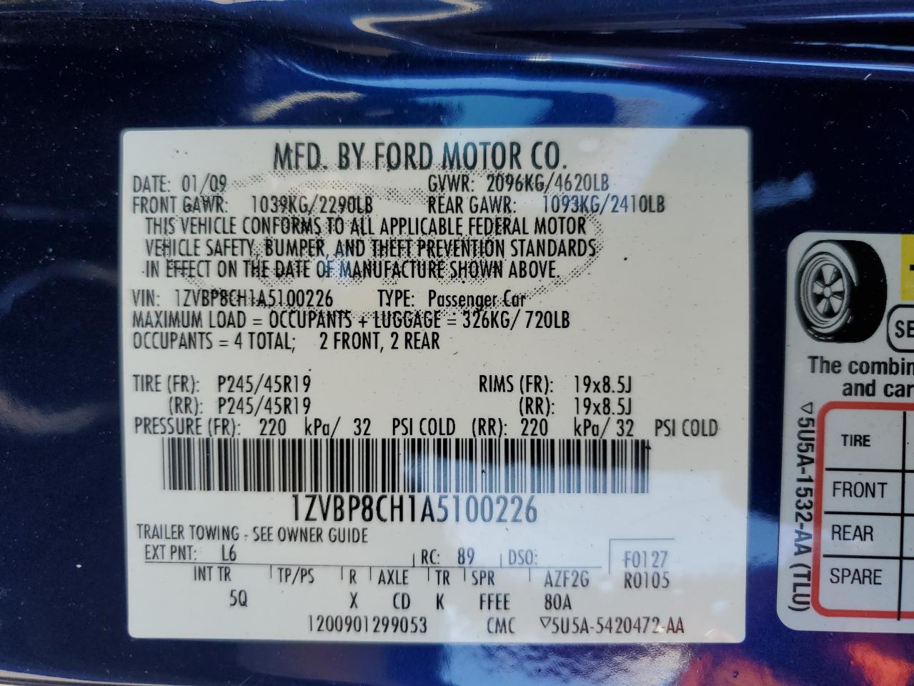 2010 Ford Mustang Gt VIN: 1ZVBP8CH1A5100226 Lot: 82384655