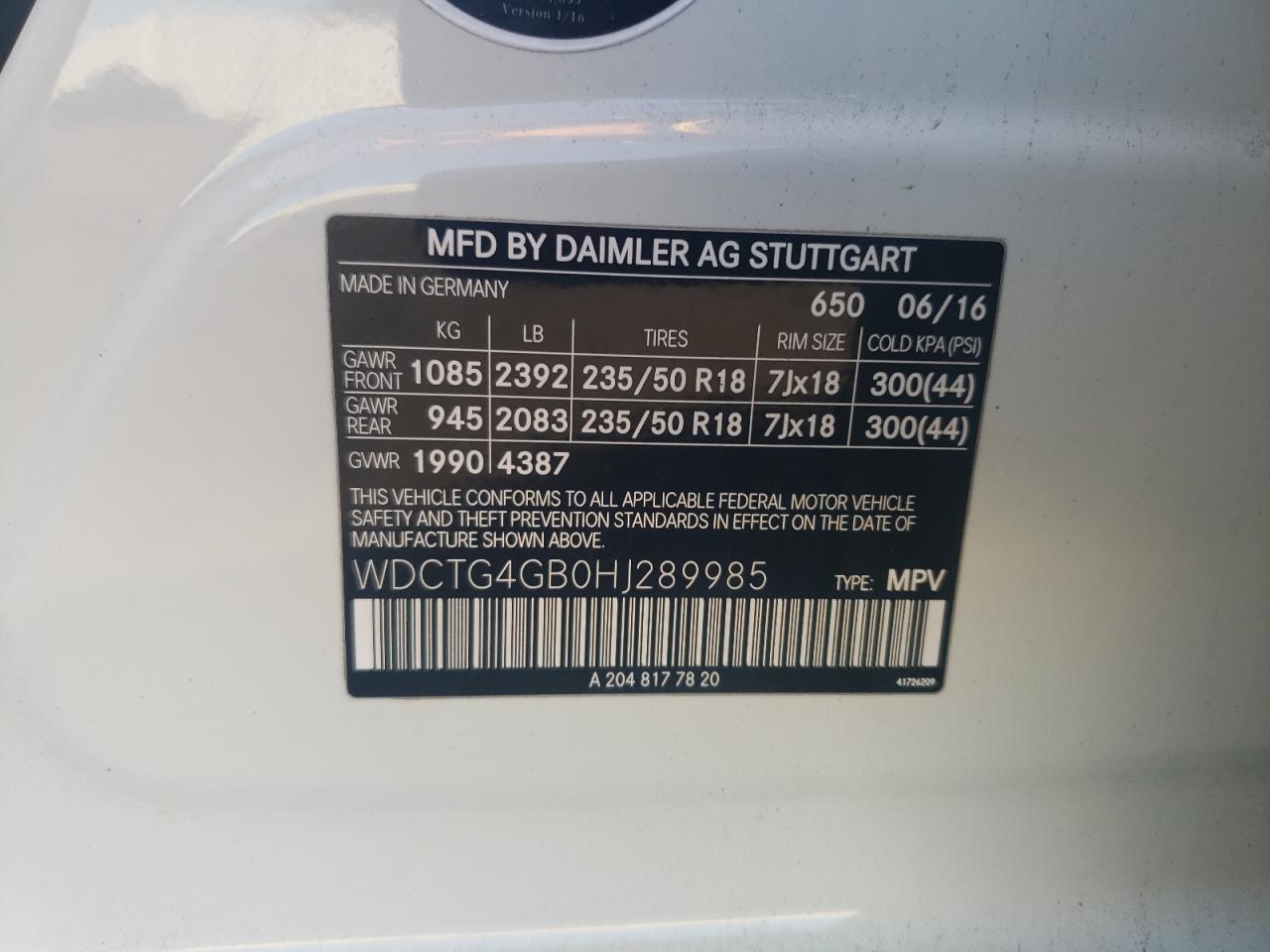 2017 Mercedes-Benz Gla 250 4Matic VIN: WDCTG4GB0HJ289985 Lot: 82601165