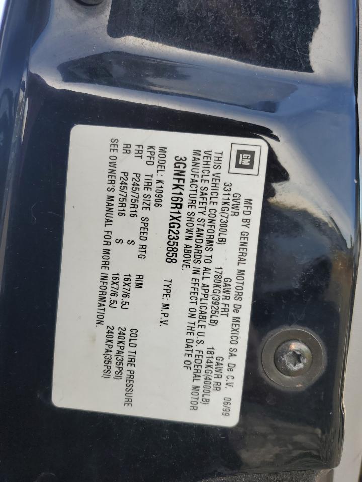 1999 Chevrolet Suburban K1500 VIN: 3GNFK16R1XG235858 Lot: 89655545