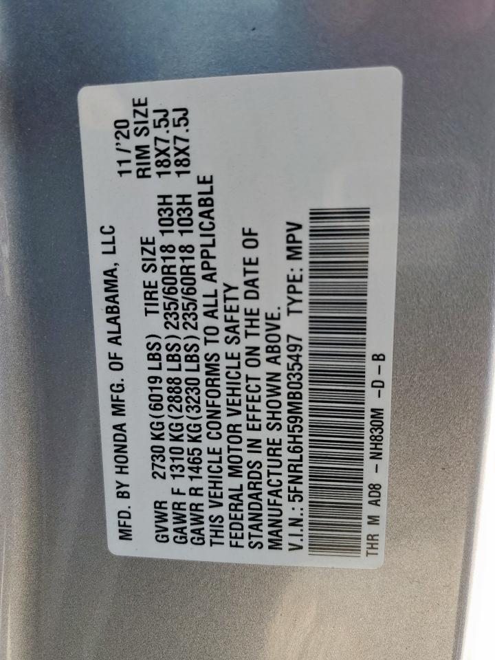 2021 Honda Odyssey Ex VIN: 5FNRL6H59MB035497 Lot: 84239805