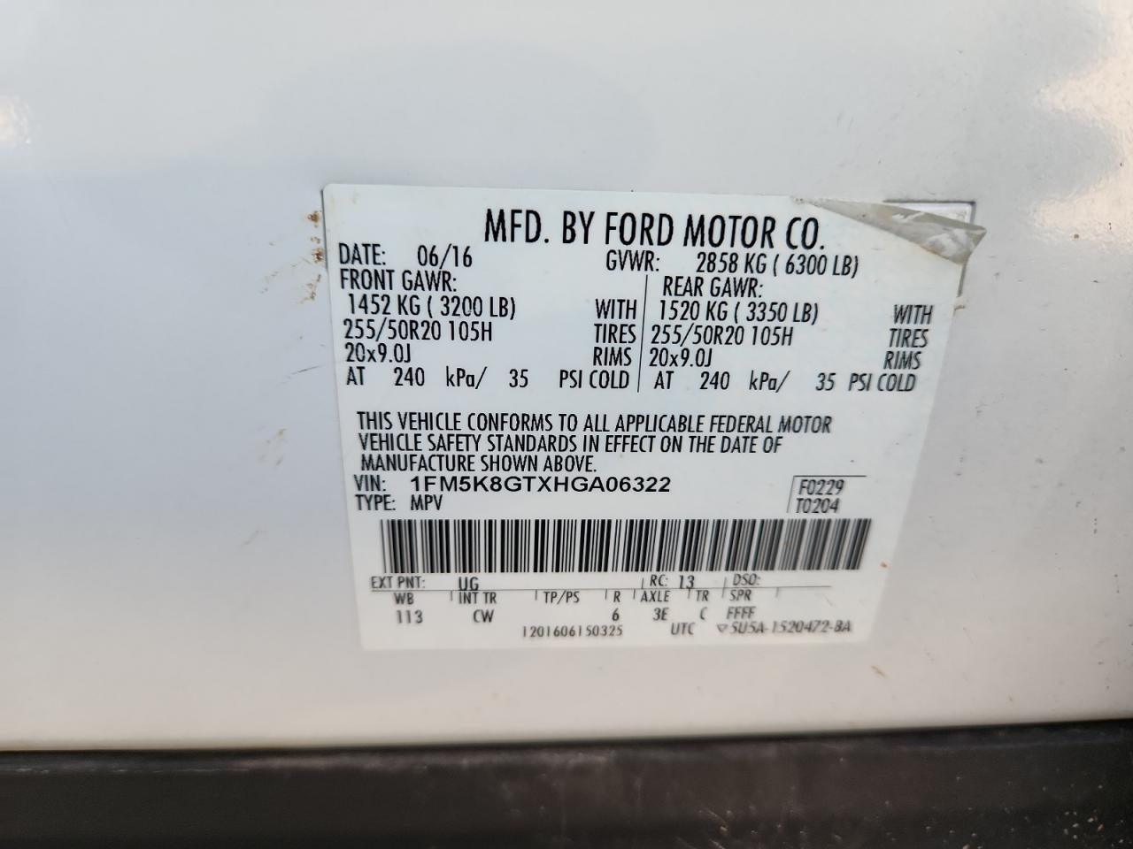 2017 Ford Explorer Sport VIN: 1FM5K8GTXHGA06322 Lot: 85887815