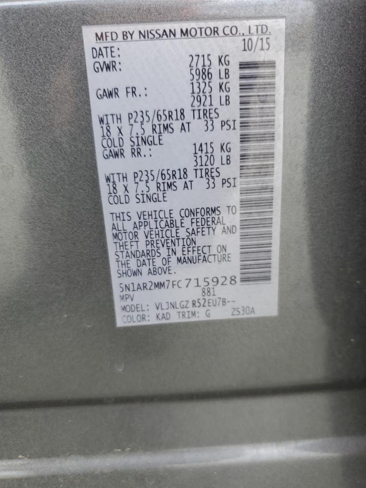 2015 Nissan Pathfinder S VIN: 5N1AR2MM7FC715928 Lot: 86252275