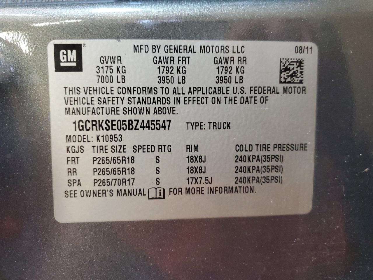 2011 Chevrolet Silverado K1500 Lt VIN: 1GCRKSE05BZ445547 Lot: 85131585