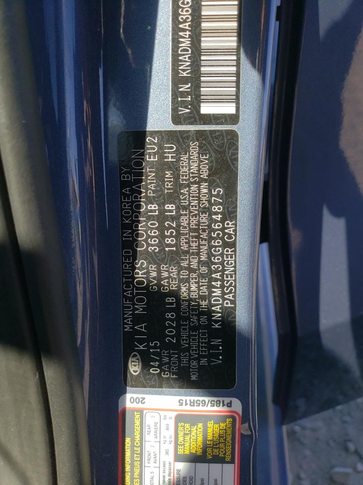 2016 Kia Rio Lx VIN: KNADM4A36G6564875 Lot: 86593905