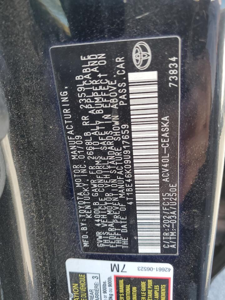 2009 Toyota Camry Base VIN: 4T1BE46K09U917659 Lot: 82544375