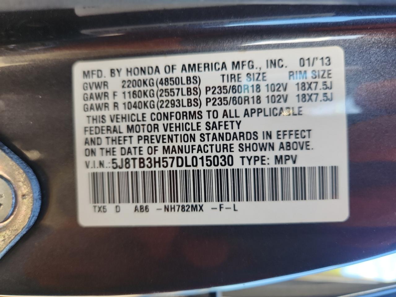 2013 Acura Rdx Technology VIN: 5J8TB3H57DL015030 Lot: 82322485