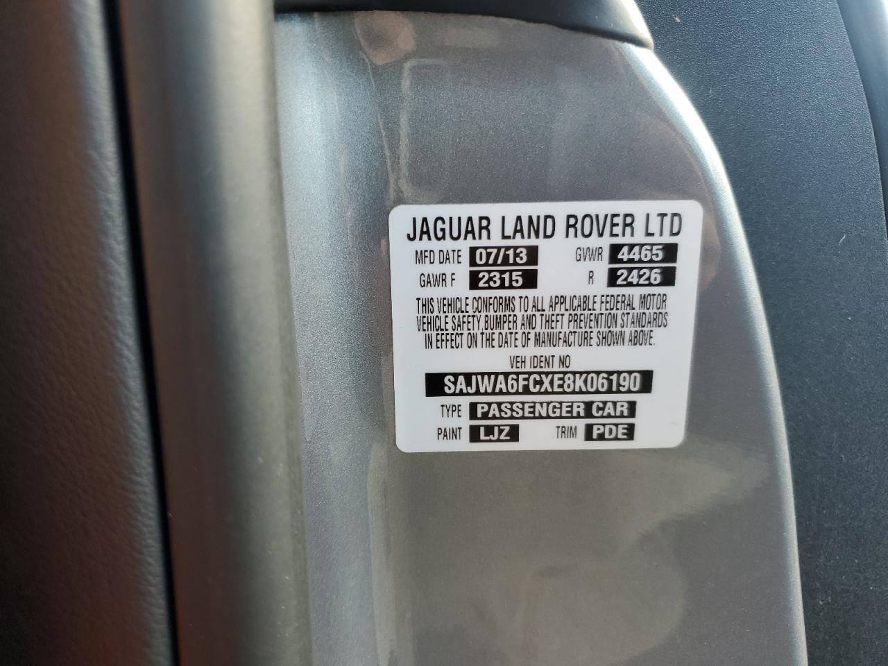 2014 Jaguar F-Type S VIN: SAJWA6FCXE8K06190 Lot: 85283785