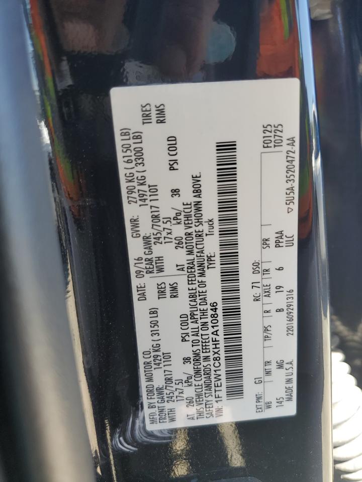 2017 Ford F150 Supercrew VIN: 1FTEW1C8XHFA10846 Lot: 81948775