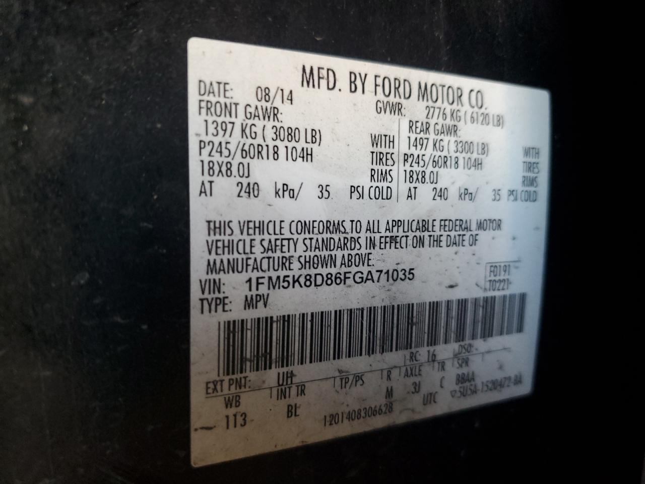 2015 Ford Explorer Xlt VIN: 1FM5K8D86FGA71035 Lot: 85524995