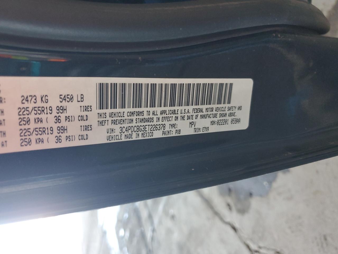 2014 Dodge Journey Sxt VIN: 3C4PDCBG3ET226378 Lot: 86883915