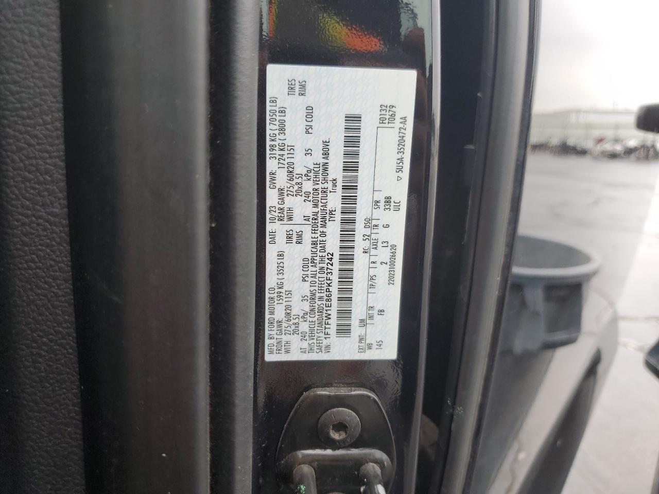 2023 Ford F150 Supercrew VIN: 1FTFW1E86PKF37242 Lot: 86179155