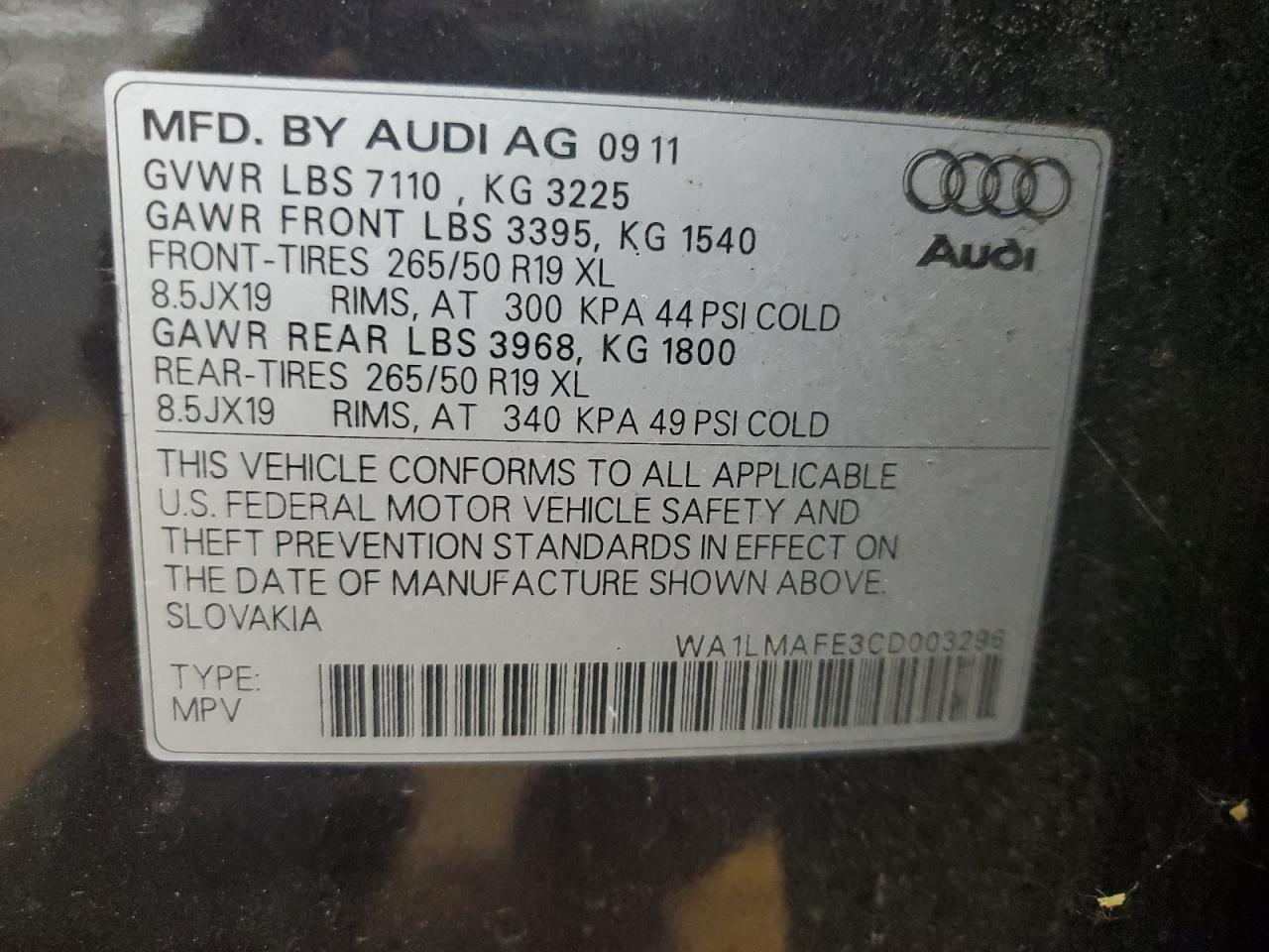 2012 Audi Q7 Premium Plus VIN: WA1LMAFE3CD003296 Lot: 84936225