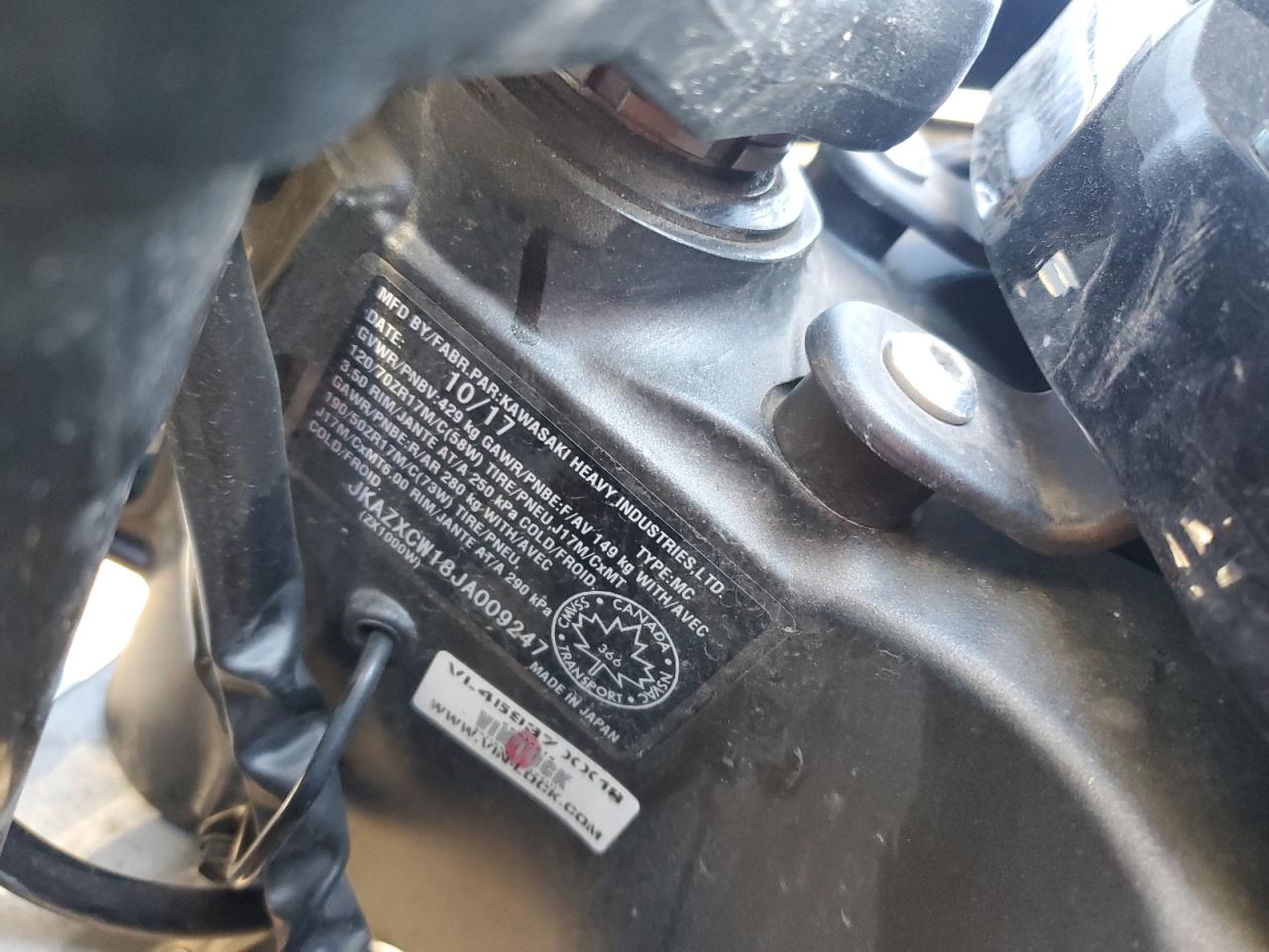 2018 Kawasaki Zx1000 W VIN: JKAZXCW18JA009247 Lot: 85693735